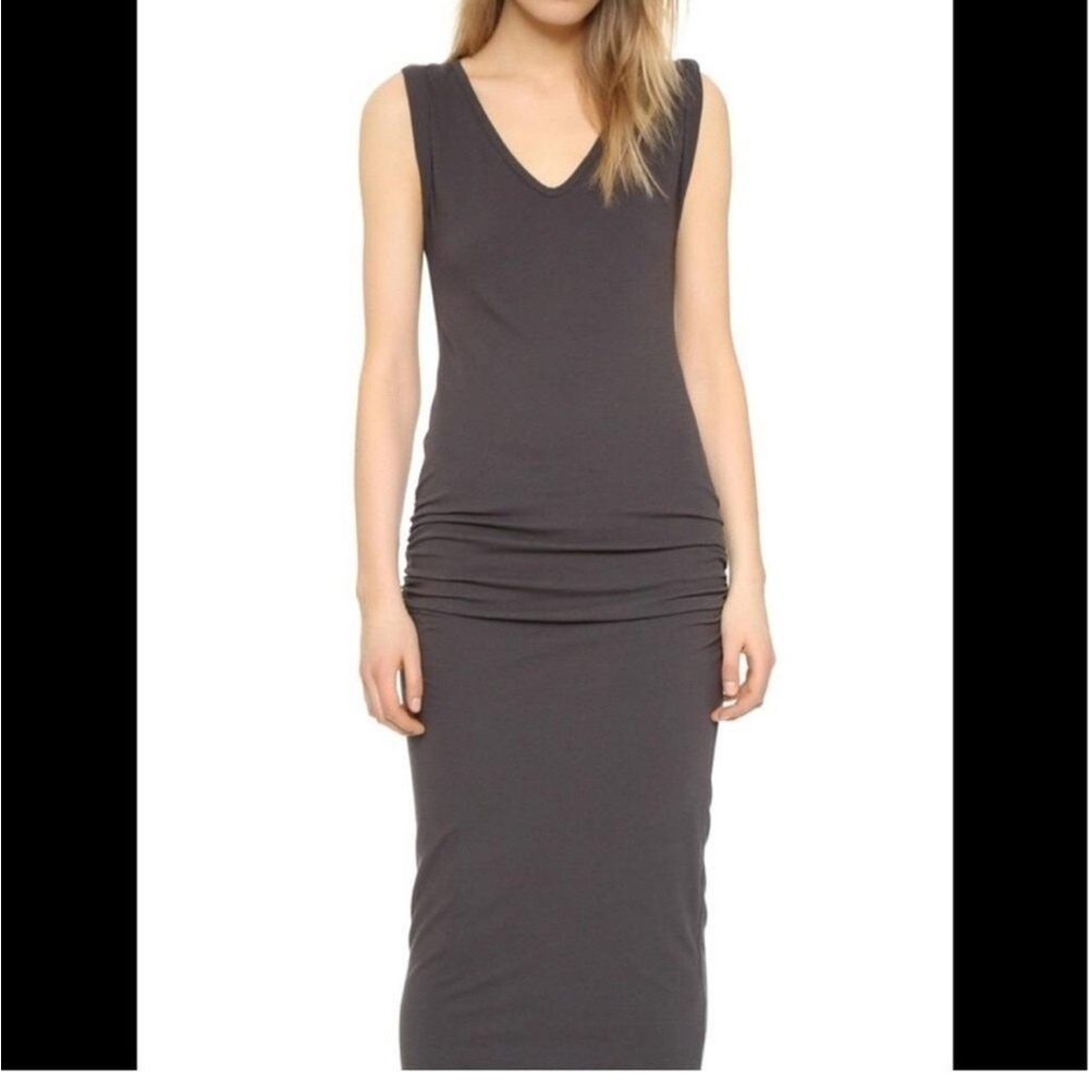 James Perse Charcoal Gray Sleeveless V-Neck Midi Dress